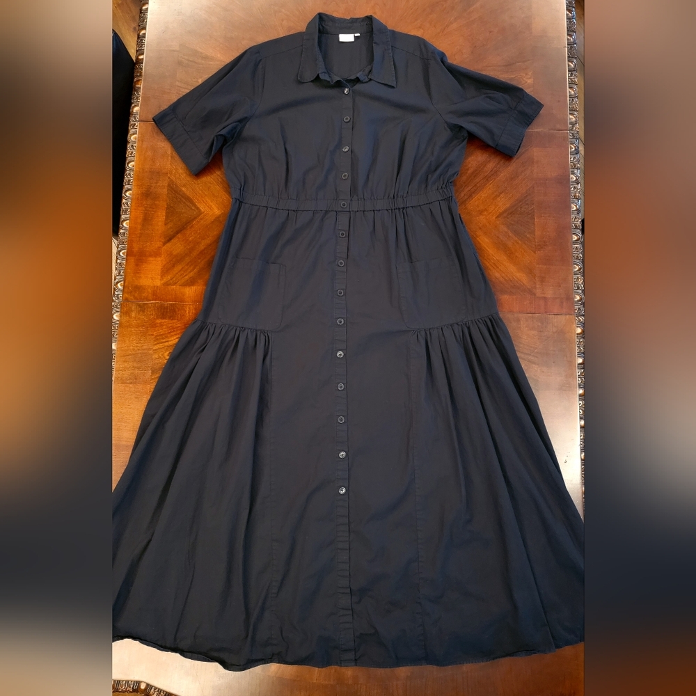 3X/24W eshakti Cotton Poplin Button Front Maxi Dress